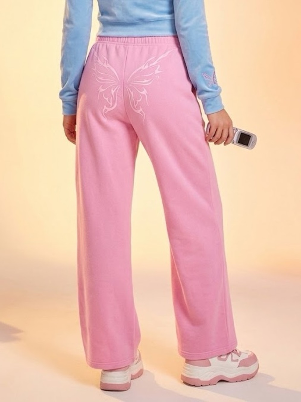 Ruby Jewell Y2K Pink Butterfly Graphic Wide Leg Sweatpants Lounge Baggy Pants S